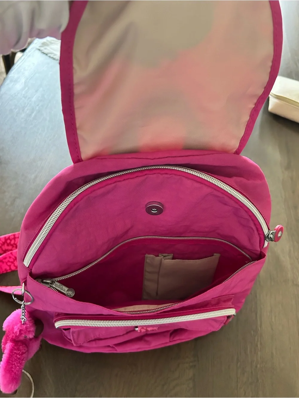 Kipling queenie pink nylon backpack travel with silver hardware